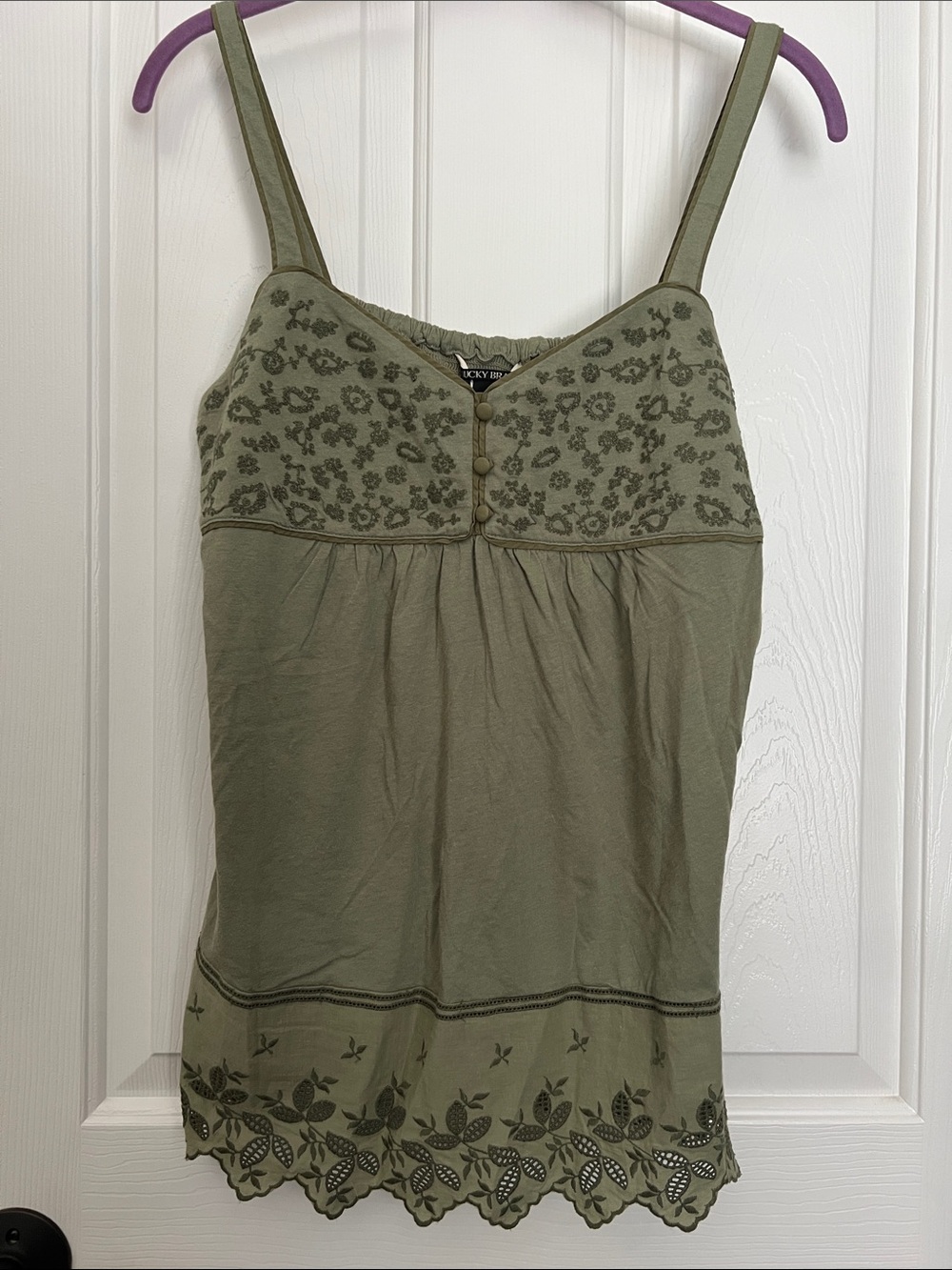 Lucky Brand Olive Green Floral Embroidered Camisole